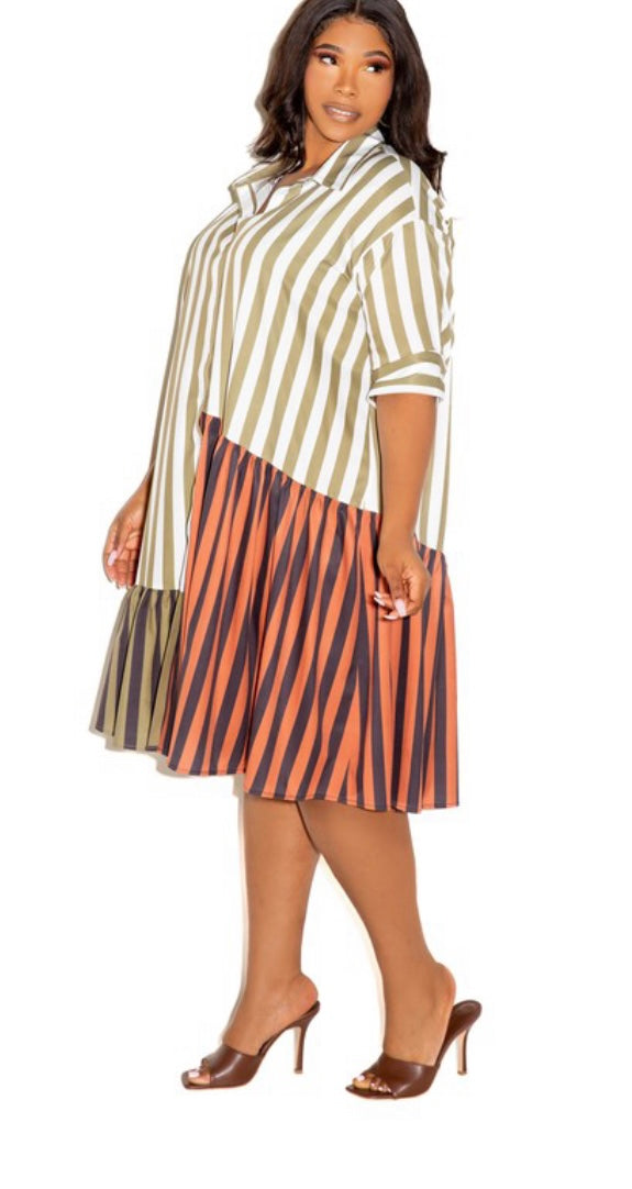 Multi Khaki Stripe Dress