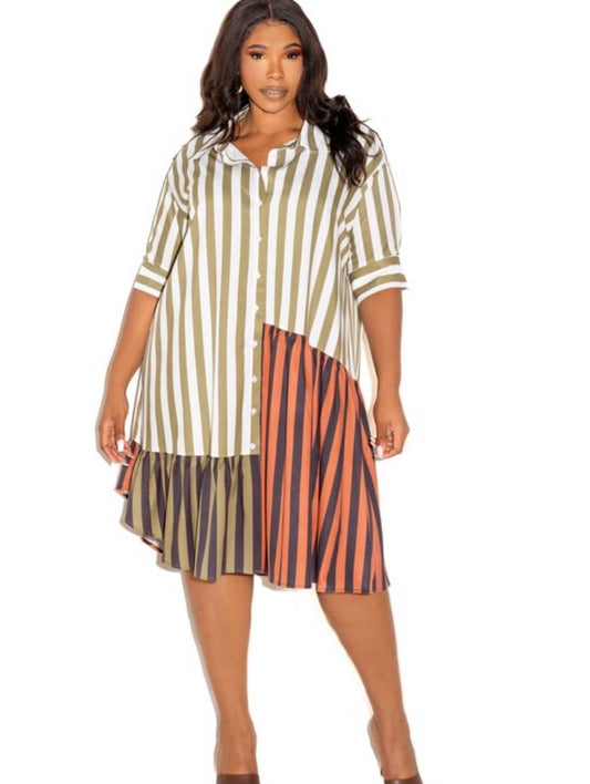 Multi Khaki Stripe Dress