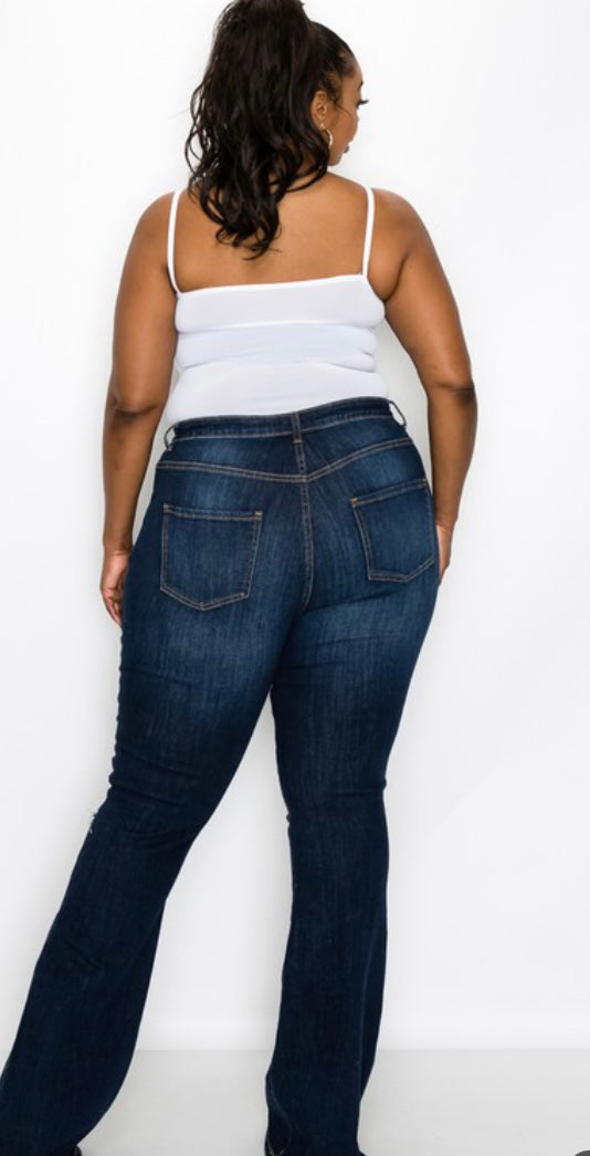 Plus Curvy Flare Dark Denim Jeans