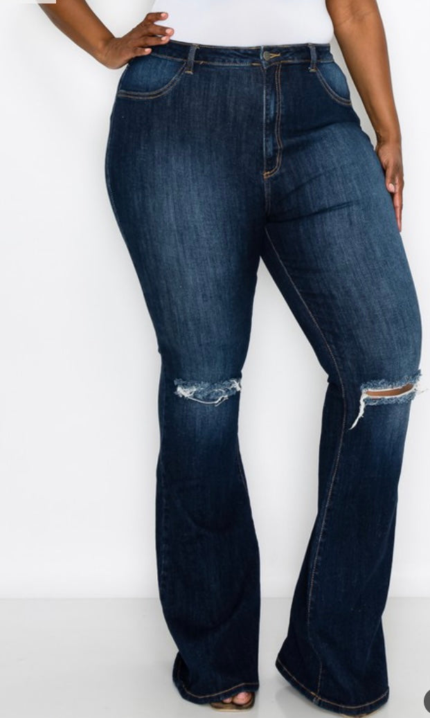 Plus Curvy Flare Dark Denim Jeans