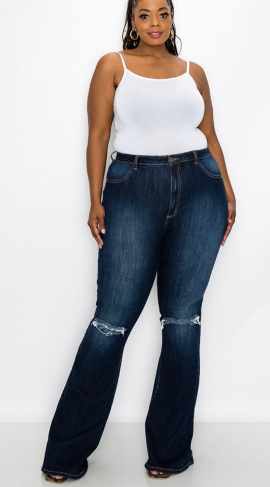 Plus Curvy Flare Dark Denim Jeans