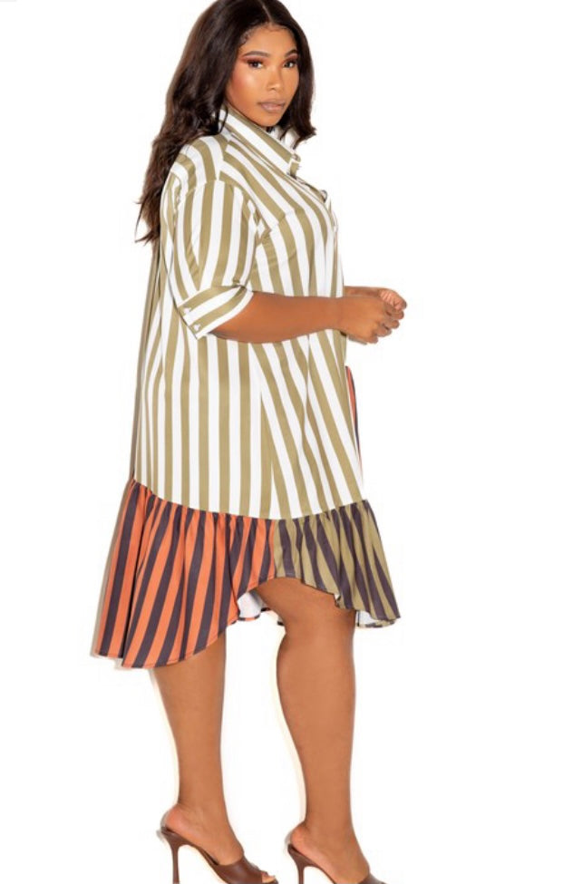 Multi Khaki Stripe Dress