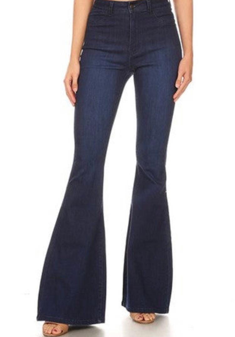 High Rise Bell Bottom Jeans - Dark Blue