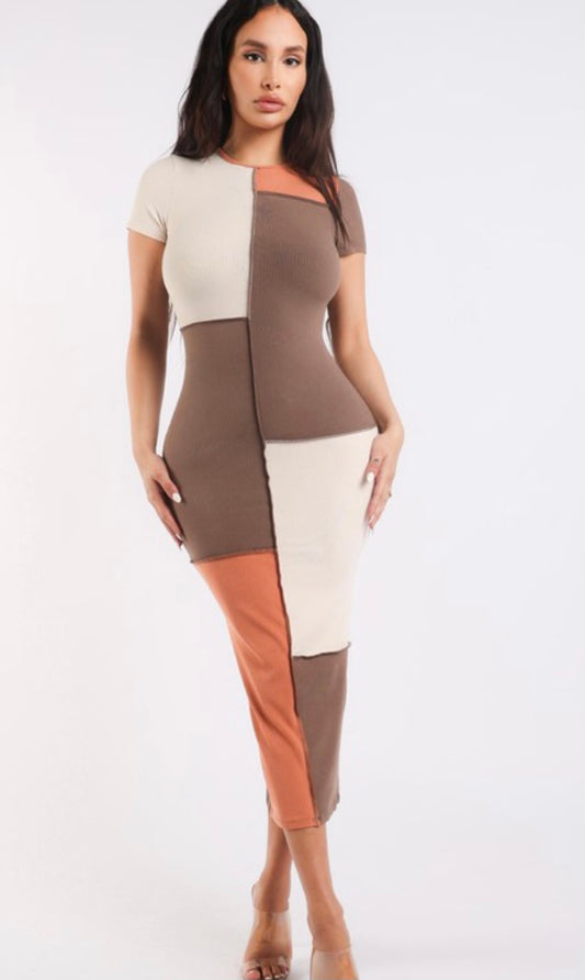 Color Blocked Maxi Dress Sand/Brown