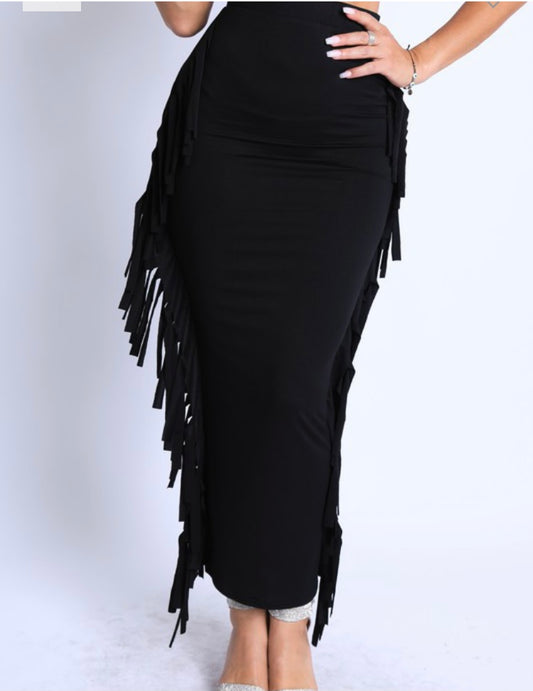 Plus Fringe Maxi Skirt