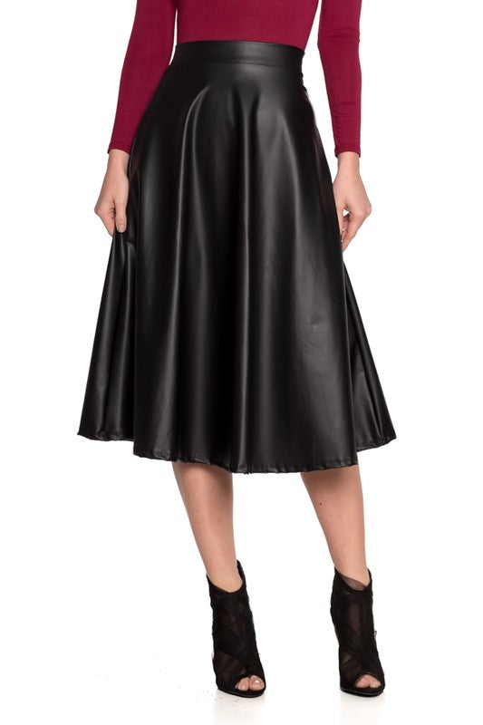 Pleated High-Waisted Leather Skirt